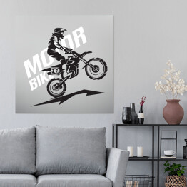 Plakat samoprzylepny Zarys motocyklisty jadącego na jednym kole