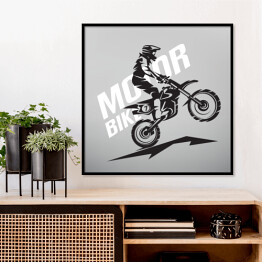 Plakat w ramie Zarys motocyklisty jadącego na jednym kole