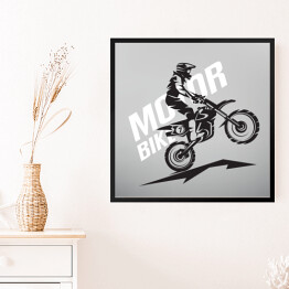 Obraz w ramie Zarys motocyklisty jadącego na jednym kole