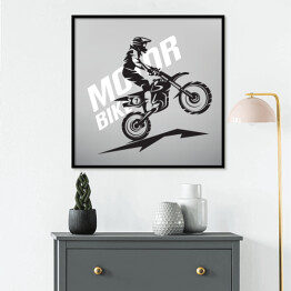 Plakat w ramie Zarys motocyklisty jadącego na jednym kole