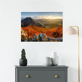 Plakat Górski krajobraz jesienny z kolorowym lasem