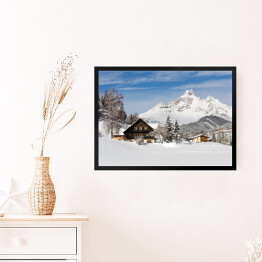 Obraz w ramie Alpejskie drewniane domy w austriackich Alpach