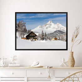 Obraz w ramie Alpejskie drewniane domy w austriackich Alpach