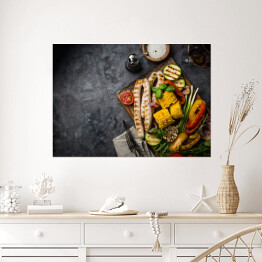 Plakat samoprzylepny Grillowane kiełbaski z warzywami
