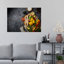 Plakat samoprzylepny Grillowane kiełbaski z warzywami