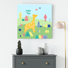 Obraz na płótnie Żyrafa w otoczeniu innych zwierząt - ilustracja