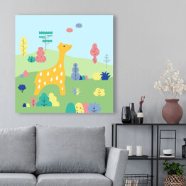 Obraz na płótnie Żyrafa w otoczeniu innych zwierząt - ilustracja