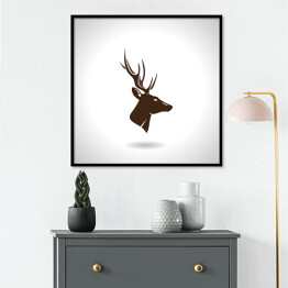Plakat w ramie Ilustracja czarno biała - głowa jelenia