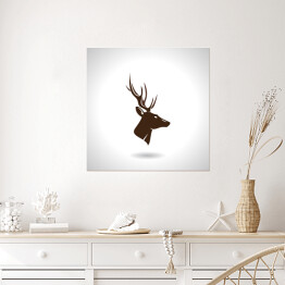Plakat samoprzylepny Ilustracja czarno biała - głowa jelenia