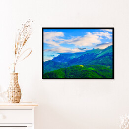 Plakat w ramie Białe chmury nad górami porośniętymi roślinnością, Włochy