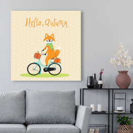 Obraz na płótnie Lis jadący na rowerze