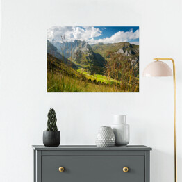 Plakat samoprzylepny Widok na góry z roślinnością na pierwszym planie, Alpy, Szwajcaria