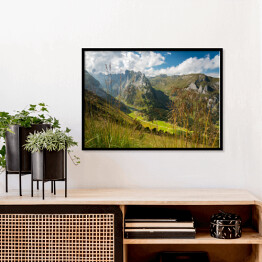 Plakat w ramie Widok na góry z roślinnością na pierwszym planie, Alpy, Szwajcaria