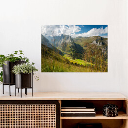 Plakat Widok na góry z roślinnością na pierwszym planie, Alpy, Szwajcaria