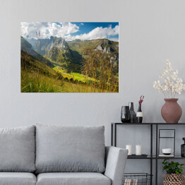 Plakat Widok na góry z roślinnością na pierwszym planie, Alpy, Szwajcaria