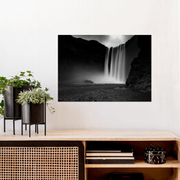 Plakat Islandzki Wodospad Skogafoss, monochrom
