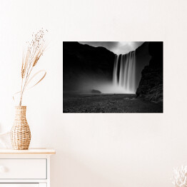 Plakat samoprzylepny Islandzki Wodospad Skogafoss, monochrom