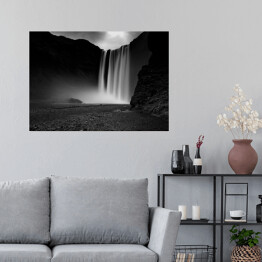 Plakat samoprzylepny Islandzki Wodospad Skogafoss, monochrom