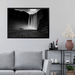 Obraz w ramie Islandzki Wodospad Skogafoss, monochrom