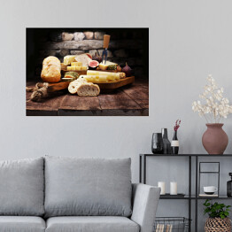 Plakat samoprzylepny Serowy talerz i figi oraz chleb