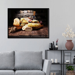 Plakat w ramie Serowy talerz i figi oraz chleb