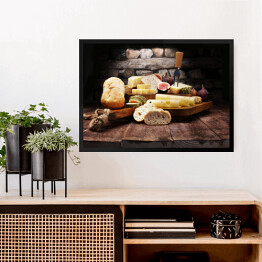 Obraz w ramie Serowy talerz i figi oraz chleb