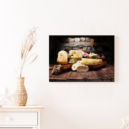 Obraz na płótnie Serowy talerz i figi oraz chleb