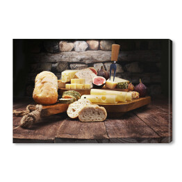 Obraz na płótnie Serowy talerz i figi oraz chleb