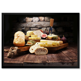 Plakat w ramie Serowy talerz i figi oraz chleb