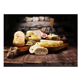 Plakat Serowy talerz i figi oraz chleb