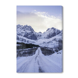 Obraz na płótnie Lofoty, ośnieżona droga, Norwegia