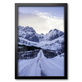 Obraz w ramie Lofoty, ośnieżona droga, Norwegia