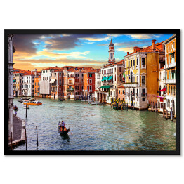 Plakat w ramie Romantyczna podróż w Wenecji o zachodzie słońca, Wielki Kanał, Włochy