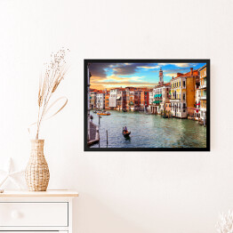 Obraz w ramie Romantyczna podróż w Wenecji o zachodzie słońca, Wielki Kanał, Włochy