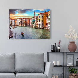 Obraz na płótnie Romantyczna podróż w Wenecji o zachodzie słońca, Wielki Kanał, Włochy