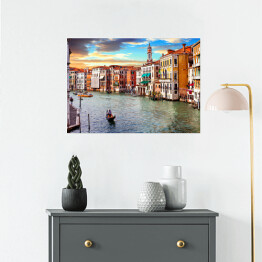 Plakat samoprzylepny Romantyczna podróż w Wenecji o zachodzie słońca, Wielki Kanał, Włochy