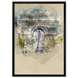 Plakat w ramie Sławny punkt w Paryżu - Łuk Triumfalny - rysunek