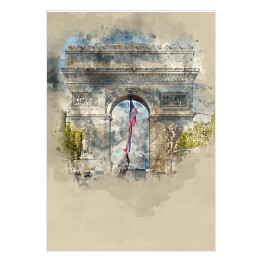 Plakat samoprzylepny Sławny punkt w Paryżu - Łuk Triumfalny - rysunek