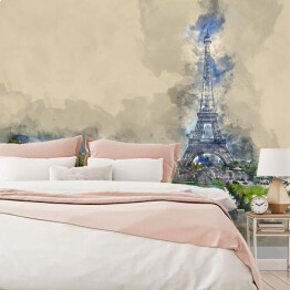 Wieża Eiffla w Paryżu - widok z Trocadero - rysunek