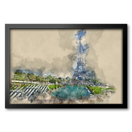 Obraz w ramie Wieża Eiffla w Paryżu - widok z Trocadero - rysunek