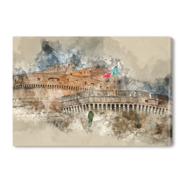 Starożytny zamek na Tybrze w Rzymie - rysunek