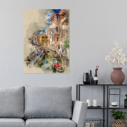 Plakat Gondola płynąca przez piękne kanały w Wenecji - rysunek