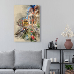 Obraz na płótnie Gondola płynąca przez piękne kanały w Wenecji - rysunek