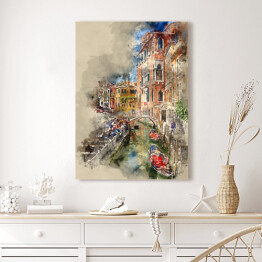 Obraz na płótnie Gondola płynąca przez piękne kanały w Wenecji - rysunek