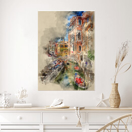 Plakat Gondola płynąca przez piękne kanały w Wenecji - rysunek