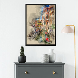 Obraz w ramie Gondola płynąca przez piękne kanały w Wenecji - rysunek