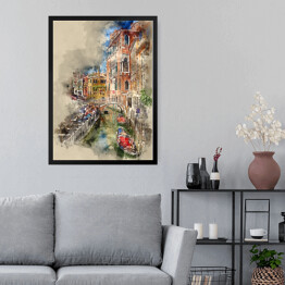 Obraz w ramie Gondola płynąca przez piękne kanały w Wenecji - rysunek