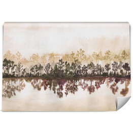 Fototapeta winylowa zmywalna Drzewa odbijające się w rzece - akwarela