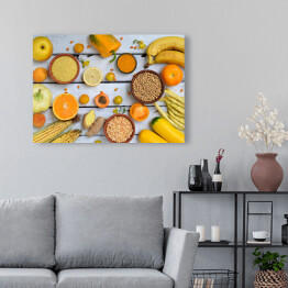 Obraz na płótnie Żółte warzywa, fasola i owoce 