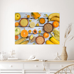 Plakat Żółte warzywa, fasola i owoce 